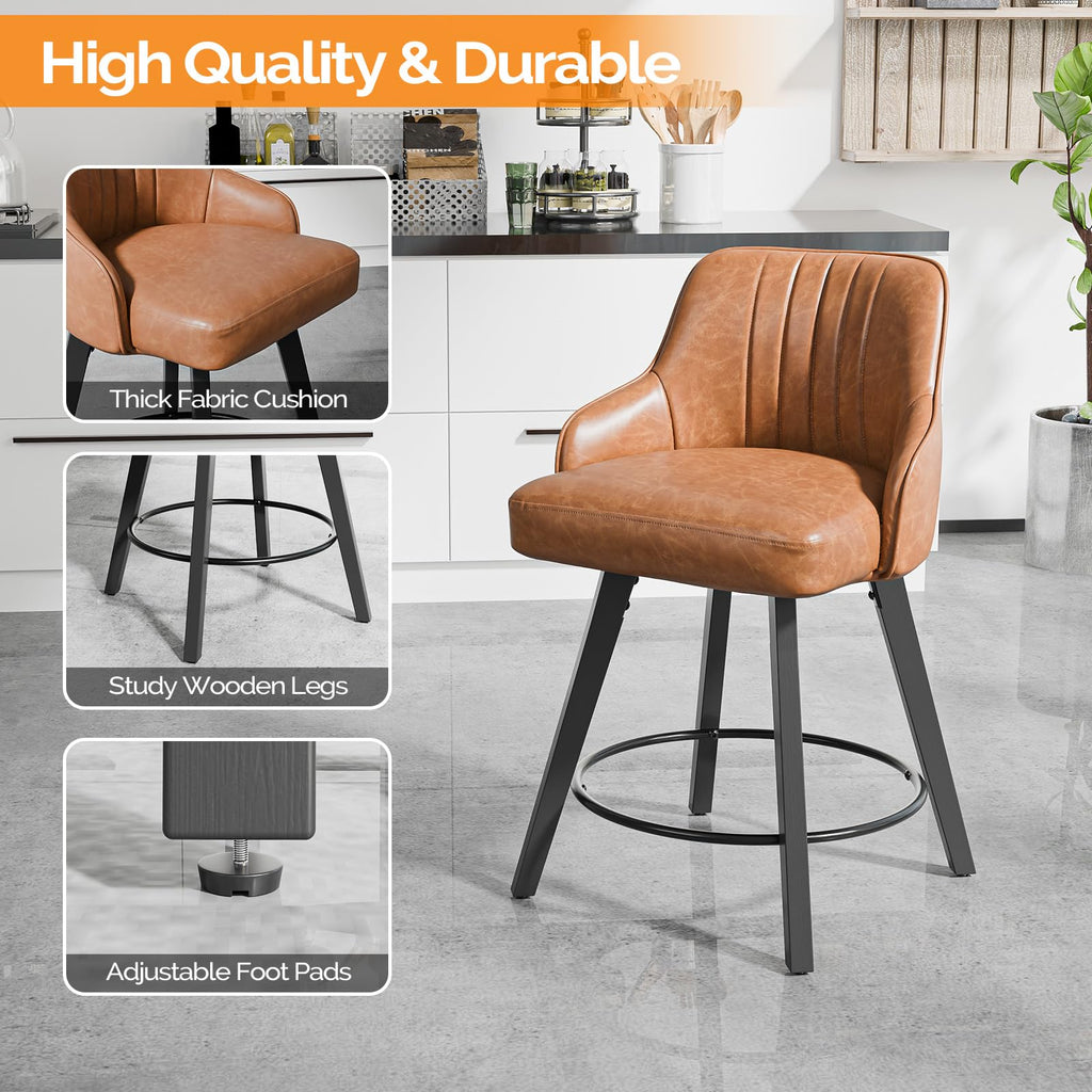 24" H Swivel Barstools Counter Height Bar Stool Set of 4, Brown