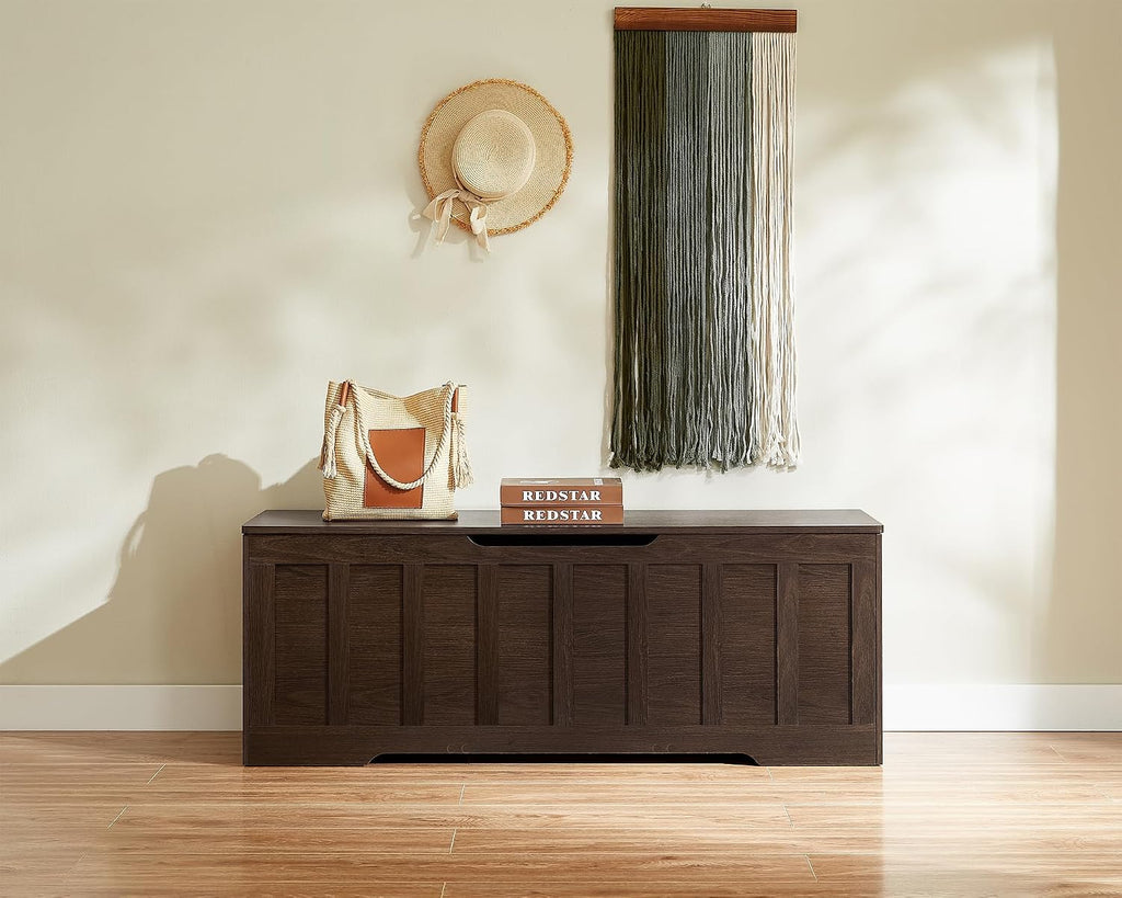 51.2" Storage Chest Extra Large,Wooden Storage Bench,Espresso | Chest with 2 Safety Hinges, 51.2*15.7*19.1inches