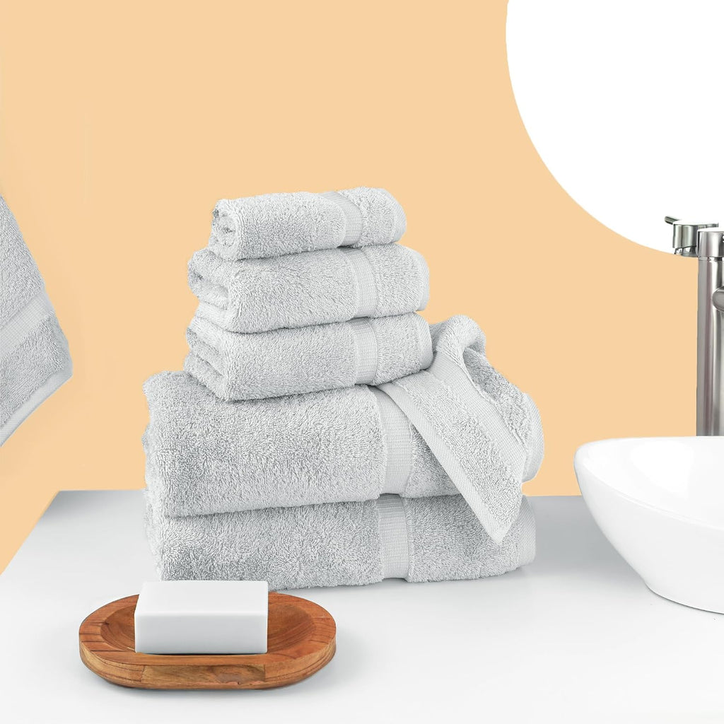 6 Piece Towels Set, 100% Cotton Luxury Turkish Towels , Soft Absorbent Bath Towel Set with 2 Bath Towels 2 Hand
