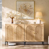 Modern Buffet Cabinet with Storage, 61.75" W Fluted Arched Sideboard Cabinet w/Adjustable Shelves