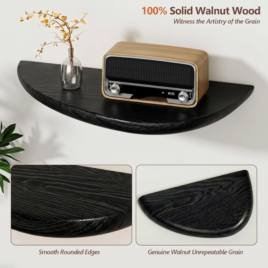 Solid Walnut Floating Shelves for Wall 15.7" Set of 2, Wall Mounted Shelf | Rustic Farmhouse Wooden Floating