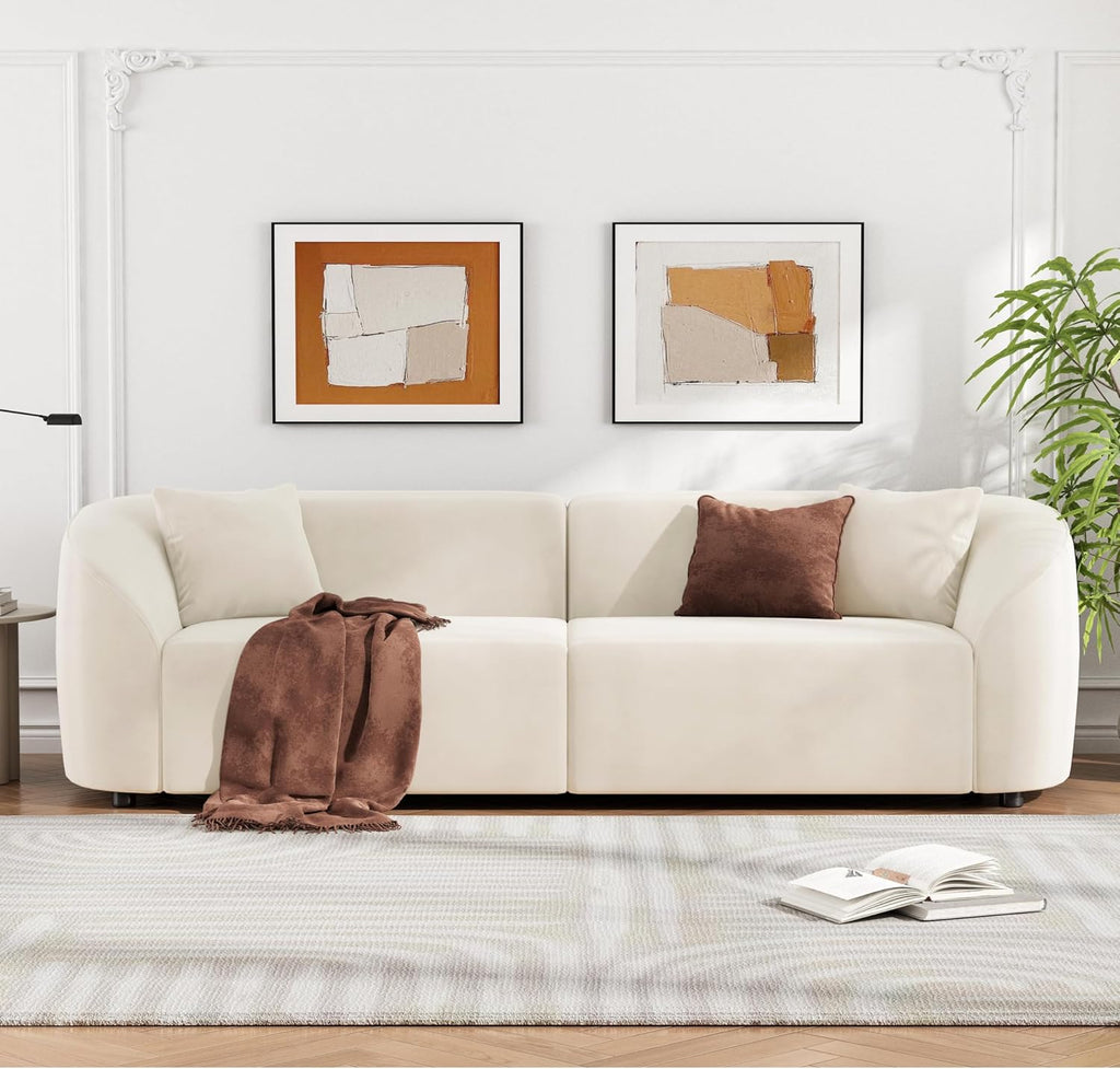 87" Large Couch, Comfy Upholstered Loveseat with Extra Deep Seats, Velvet Sofa Apartment Office, Beige
