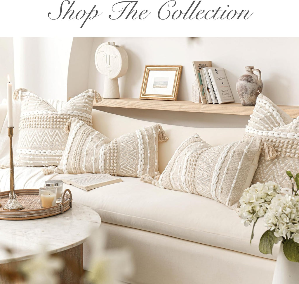 Cream Decorative Lumbar Throw Pillow Cover 14x36 Boho Long Cushion