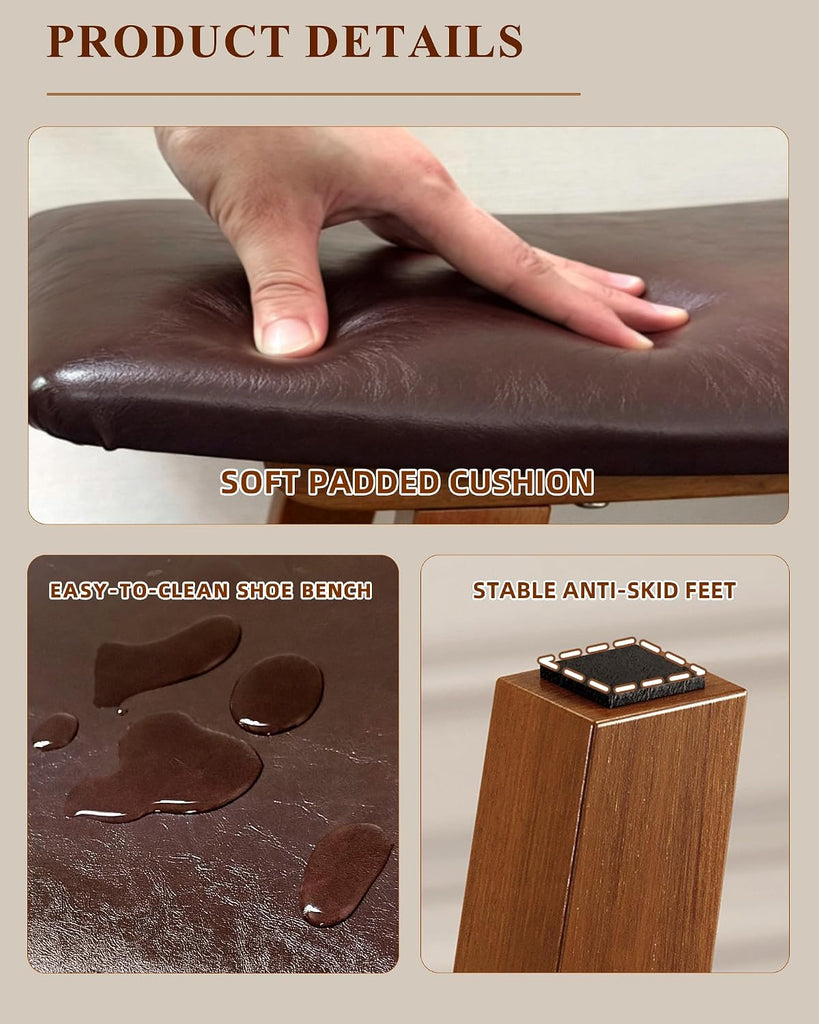 Solid Wood Vanity Stool Chair with Leather Cushion, Comfortable Makeup Vanity Stool, Small Stool for Vanity Use