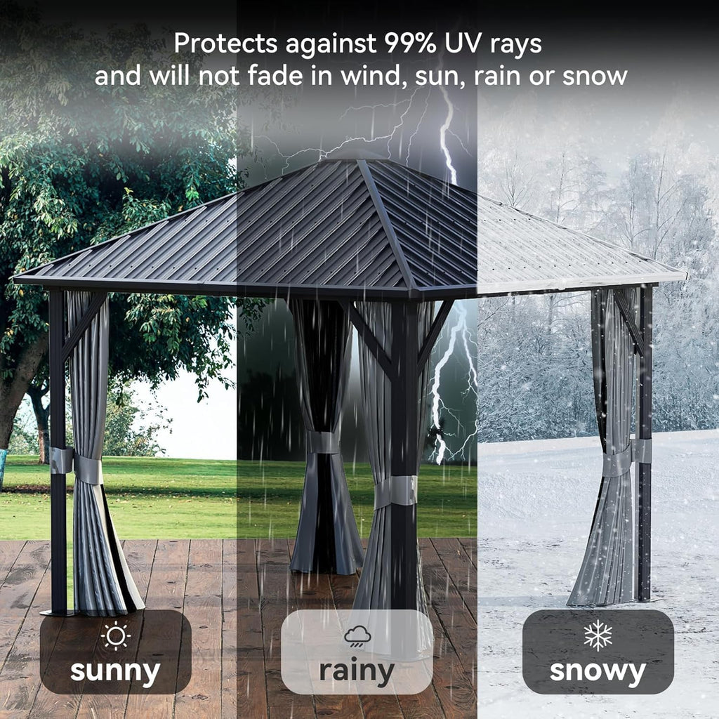 Hardtop Gazebo 10x10,Metal Frame Canopy with Galvanized Steel Roof