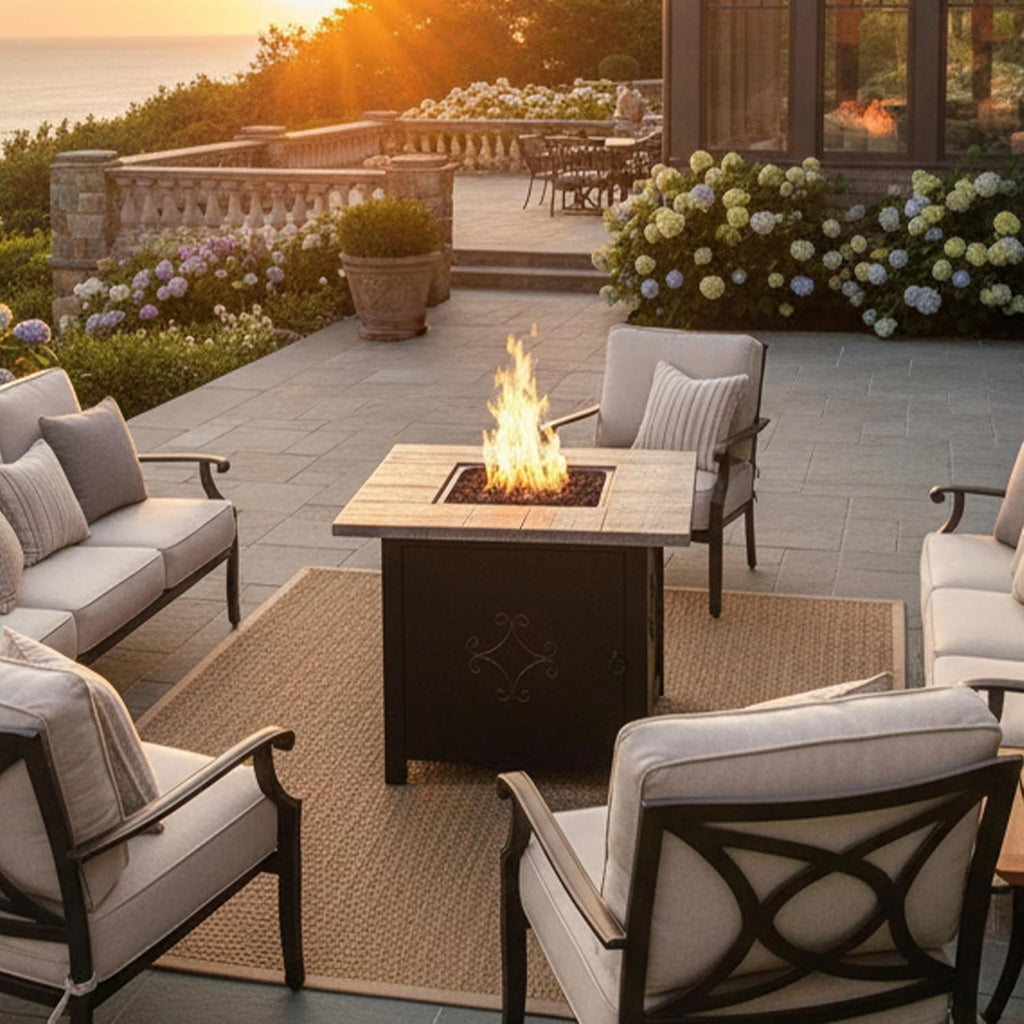 30-Inch Square Propane Fire Pit Table - 40,000 BTU Outdoor Gas Fire Pit Table with Lava Rocks and Weather-Resistant