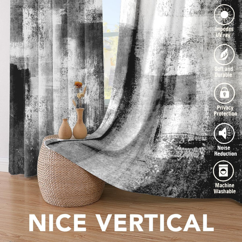 100% Blackout Curtains,Black and Gray Abstract Blackout Curtains 84 Inches Long,Grey Black White Full Room Darkening