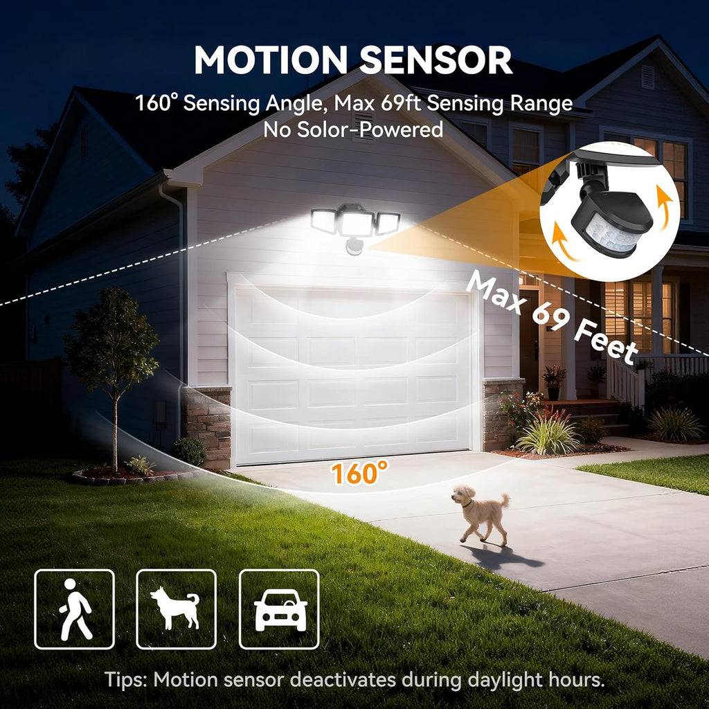LED Security Lights Motion Sensor Light Outdoor, 7000LM, 6500K, Waterproof, Flood Light Outdoor Motion Detector with