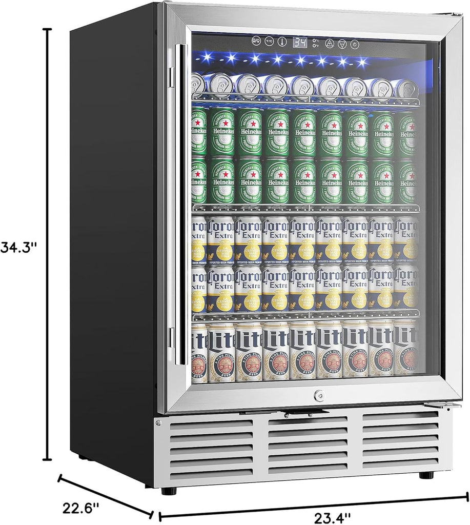 24 Inch Beverage Refrigerator, 180 Can Built-in Beverage Cooler, Under Counter B