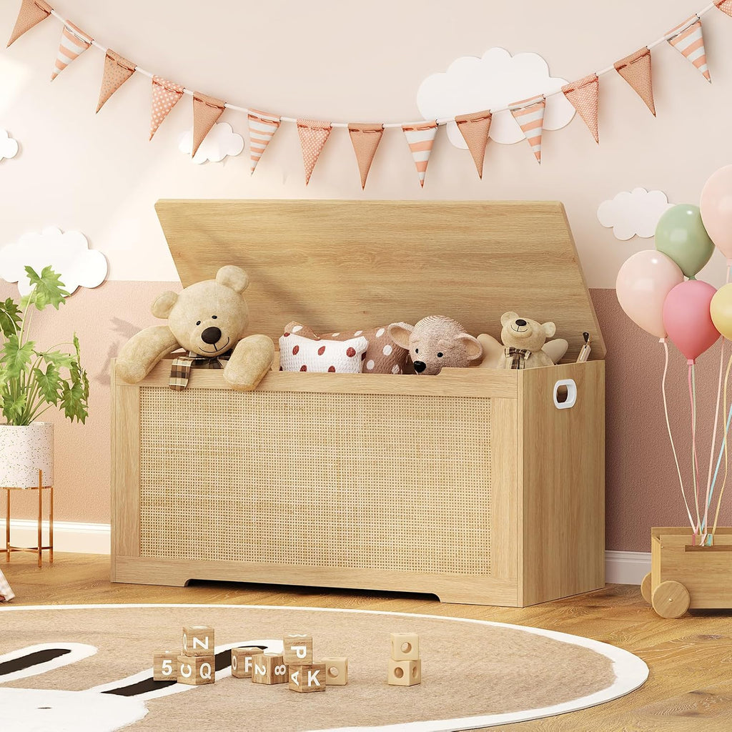 39.4" Storage Chest, Toy Box with 2 Safety Hinges, Toy Chest , Storage Bench with Storage, Shoe Bench, Supports 220