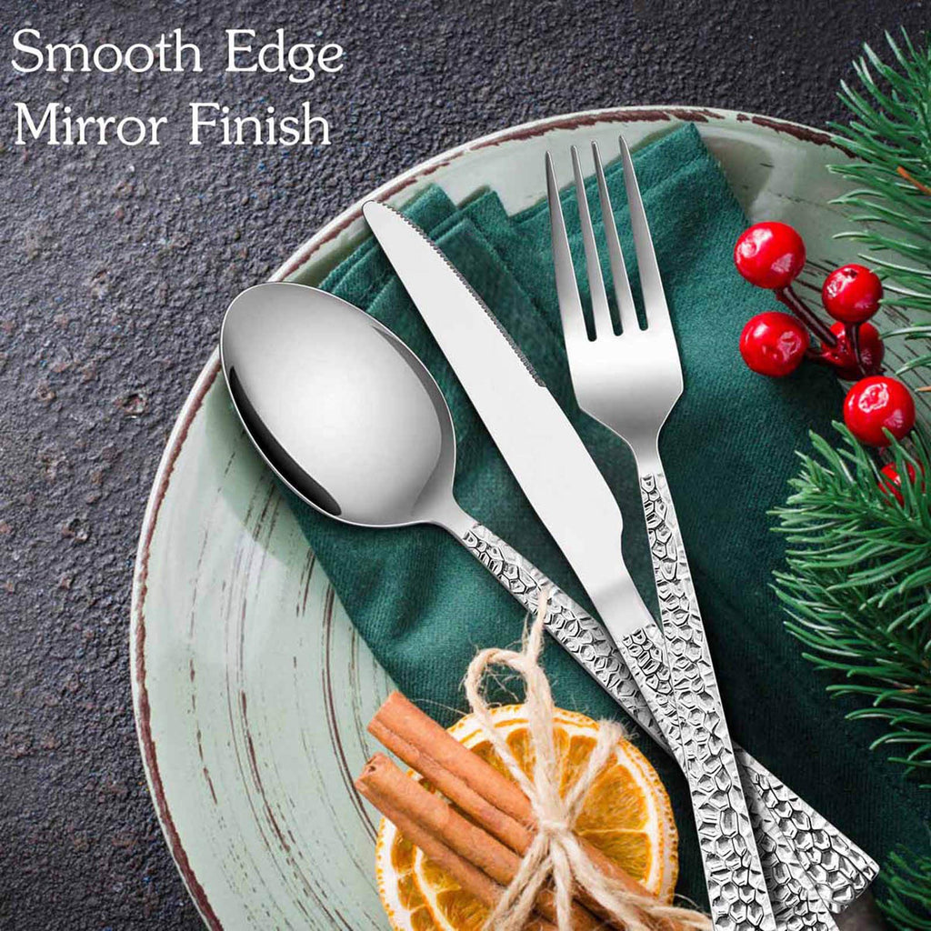 Hammered Silverware Set for 8, 40 Pcs Stainless Steel Flatware Set