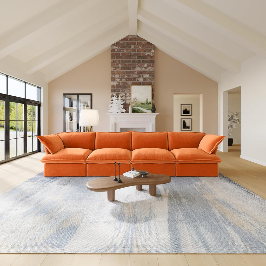Modular Sectional Couches for Living Room, 162" Deep 4 Seater Sectional Sofa, Cushion Covers Removable, Two Corners and Two Middle, Sofas Furniture for Living Room, Orange A124-B0F1JLLSN6