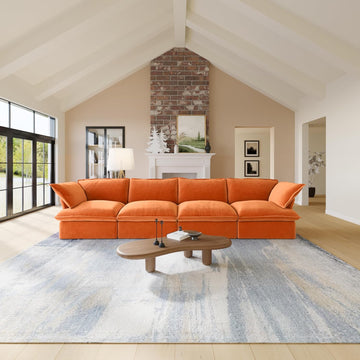 Modular Sectional Couches for Living Room, 162" Deep 4 Seater Sectional Sofa, Cushion Covers Removable, Two Corners and Two Middle, Sofas Furniture for Living Room, Orange