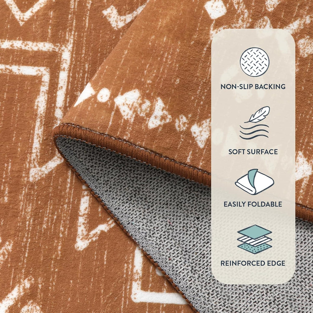Vivienne Orange Hallway Runner Rug Non Slip, Boho Washable Western Runner Rug, Stain Resistant Aztec