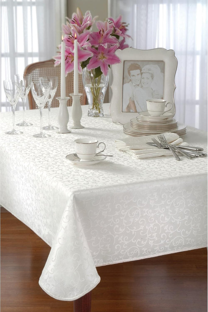 Opal Innocence 60” x 84” White Rectangle Tablecloth - Machine Washable, Wrinkle-Resistant, Table Cov