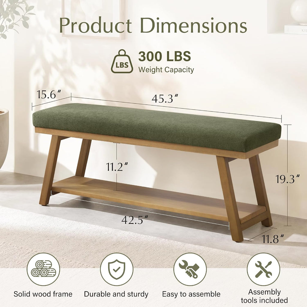 45" Entryway Bench Upholstered Storage Bench Shoe Rack Bench , Mudroom, Balcony, Sturdy Indoor Bench Seat Holds Up to