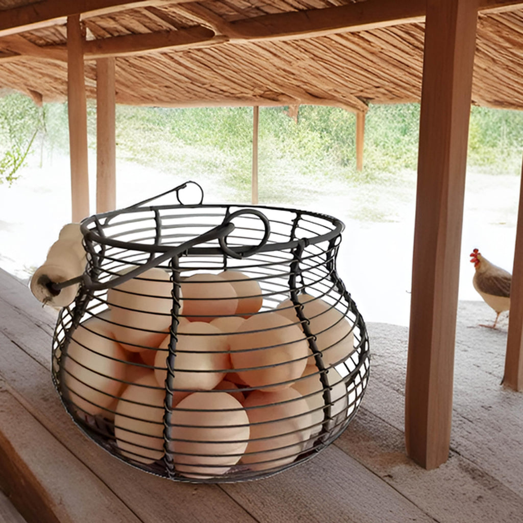 Farmhouse Wire Egg Baskets for Gathering Fresh Egg With Handle