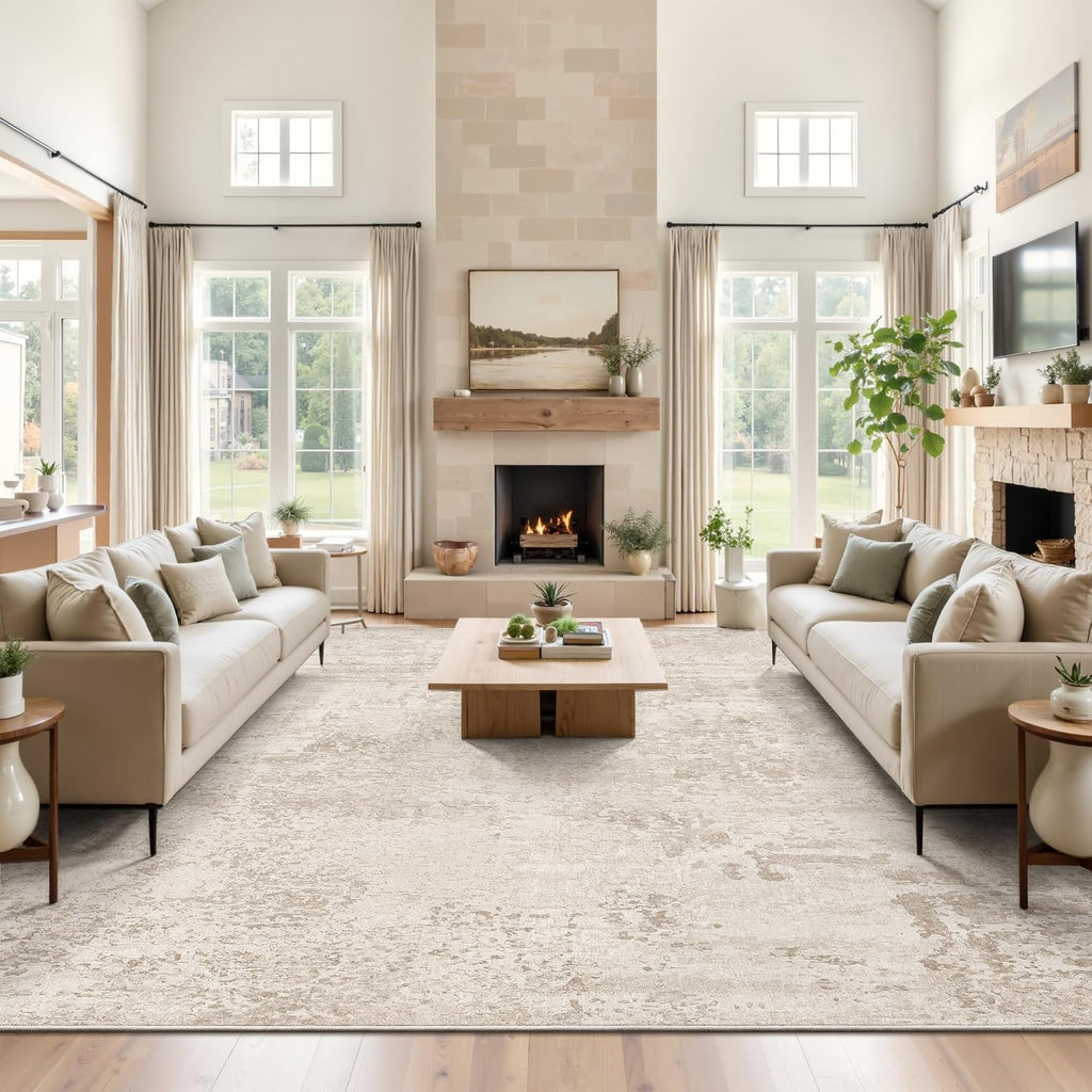 Washable Rugs 8x10, Beige Abstract Large Area Rugs