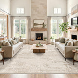 Washable Abstract Area Rug 8x10, Anti-Slip Backing, Stain Resistant Foldable Machine Washable Rug for Living Room, Beige