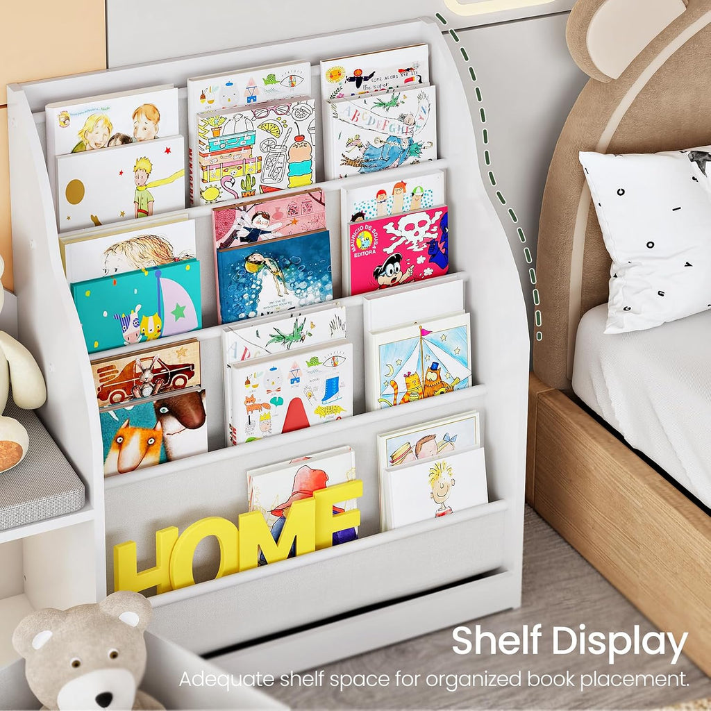 66.9" Kids Bookshelf with Reading Nook, 3-in-1 Kids Bookcase with Cushion and Sling Shelf, Toy Chest Storage with