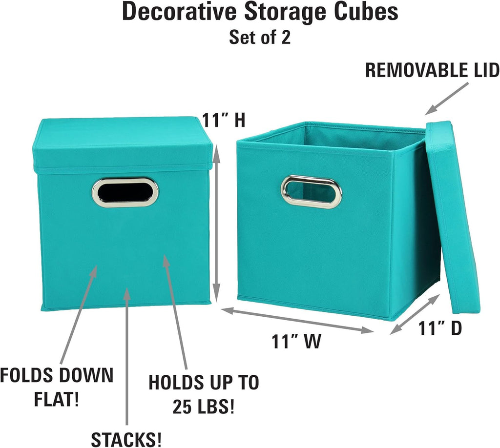 36-1 Decorative Storage Cube Set with Removable Lids | Aqua | 2-Pack