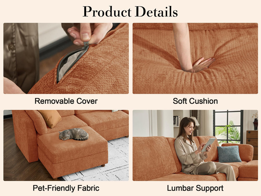 Oversized Modular Sectional Sofa V-Shaped Cloud Couches Brown