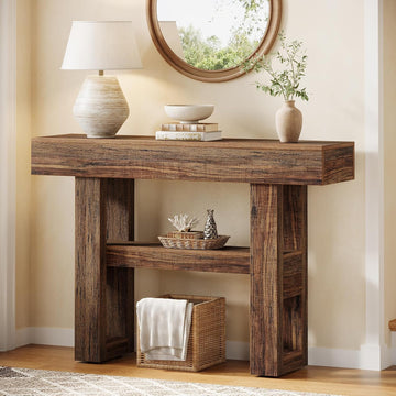 41.34-Inch Farmhouse Console Table, 2-Tier Narrow Sofa Table Behind The Couch, Entryway Furniture with Storage