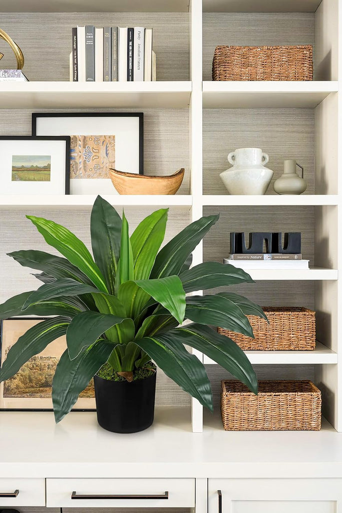 Faux Plants 17'' Dracaena Artificial Plants Indoor Yucca Fake Potted Plant with 19 Leaves Tropical Silk Plant Living