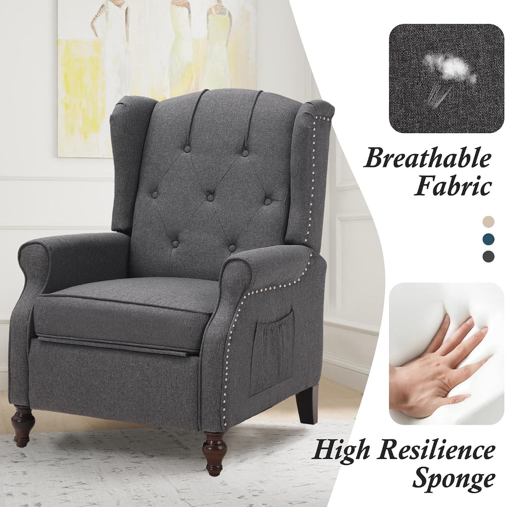 Wingback Recliner Chair with Massage and Heat, Wingback Recliner Tufted Fabric Push Back Recliner Chair , Vintage