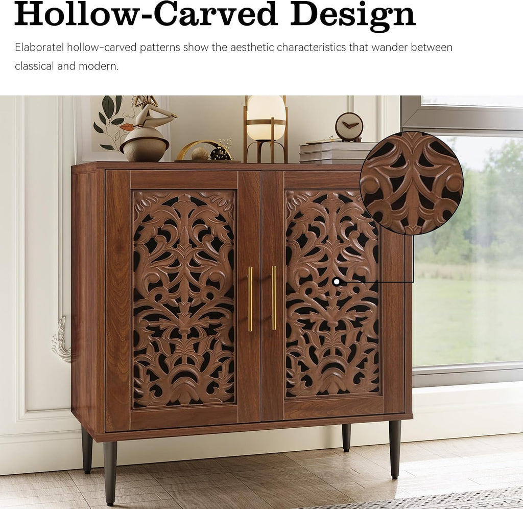 Vintage Hollow Carving Accent Cabinet with 2 Doors | Sideboards and Buffets with Storage, Credenza with Adjustable