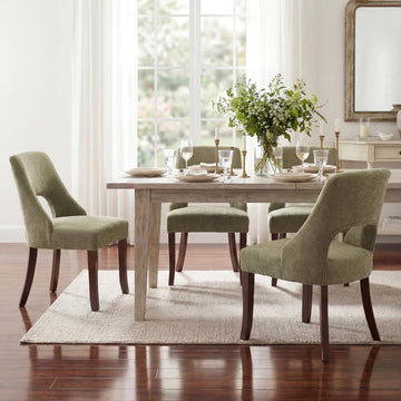 Wooden Dining Chairs Set of 4, Mid Century Modern Chenille Upholstered Dining Room Chair Kitchen Chairs, Farmhouse