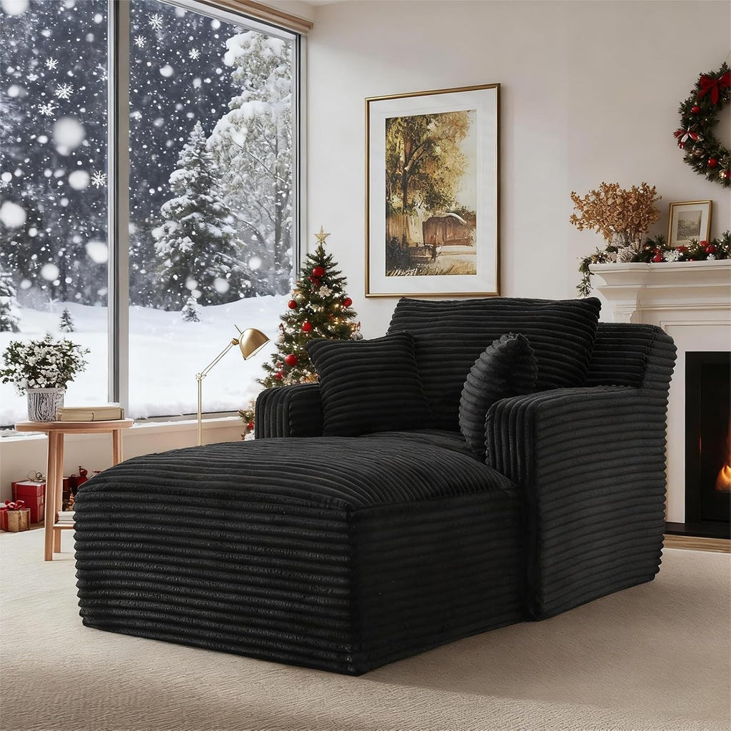 65.4" Chaise Lounge Chair Indoor, Oversized Boneless Couch | No Assembly|3 Pillows|Plush Corduroy|Upholstered Sofa