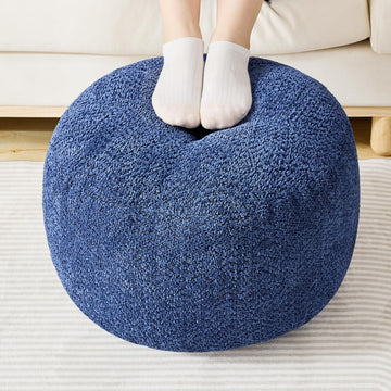 Stuffed Round Ottoman, Pouf Ottoman Foot Rest, 20 X 15, Blue