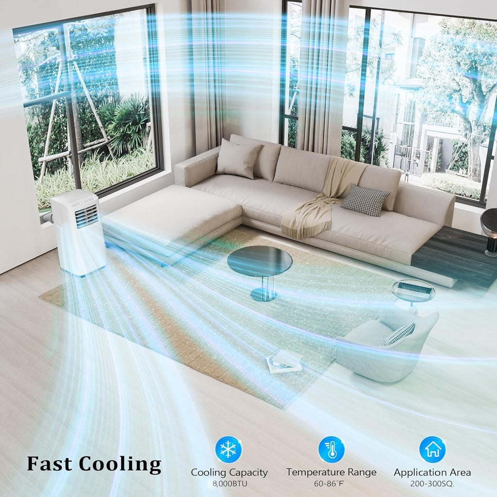 WiFi Enabled Smart 8000 BTU Portable Air Conditioner with Remote & APP Control, 3-in-1 Cooler, Dehumidifier & Fan