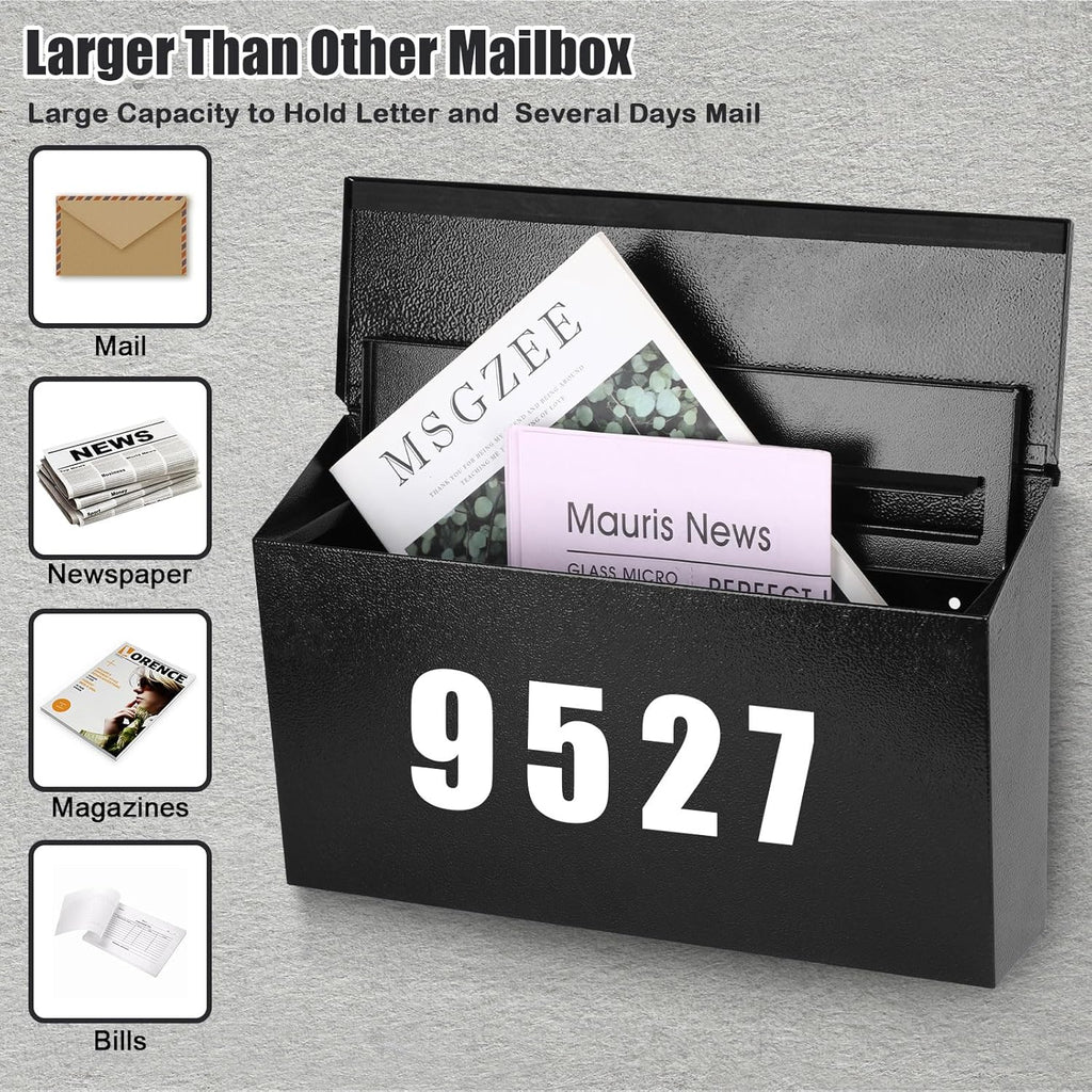 Locking Wall Mount Mailboxes Mail Box with Key Lock, Security Drop Box, Metal Post Box Decorative,15.7 * 9.9 * 4.9in