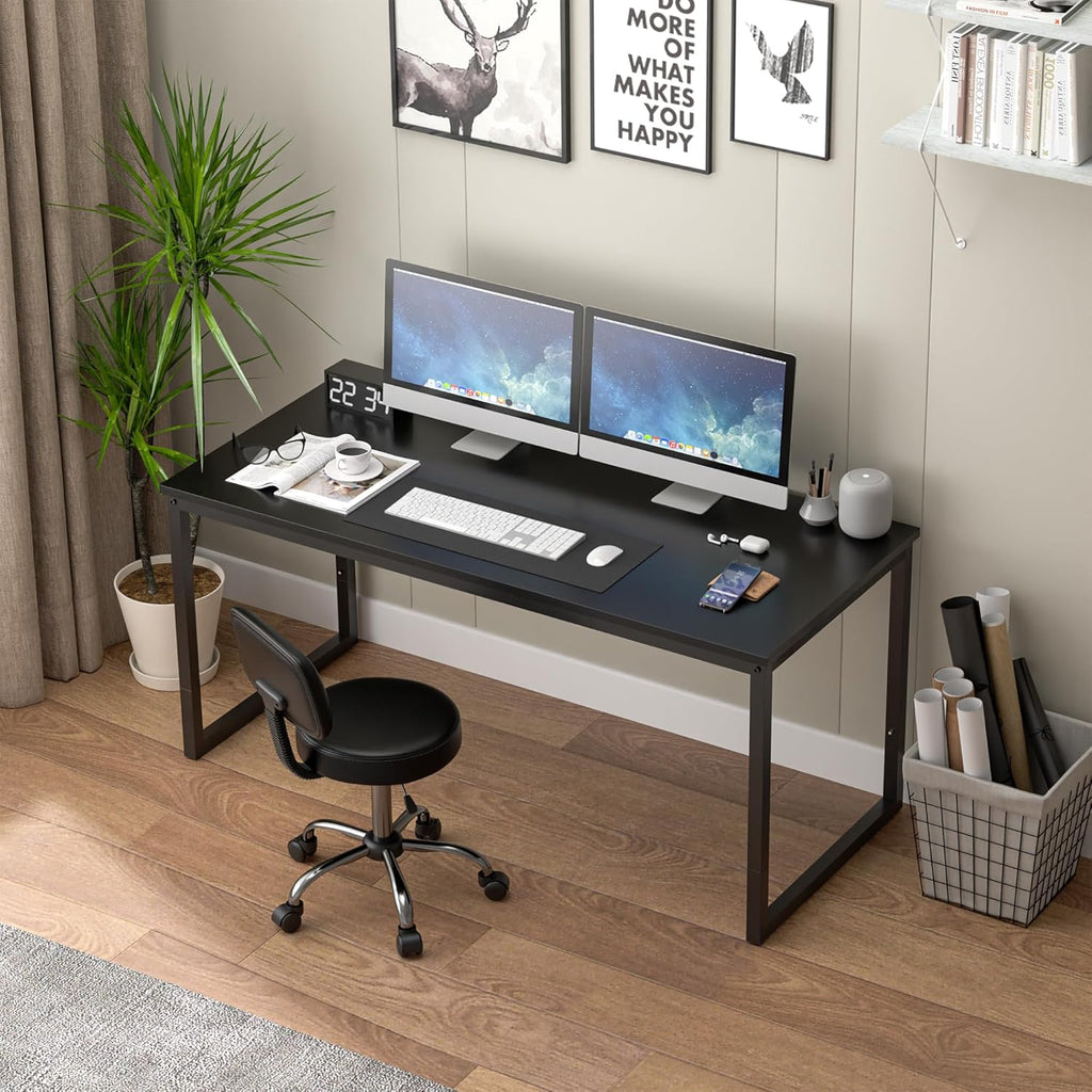 Computer Desk,55 Inch Office Desk Gaming Desk Writing Desk, Modern Simple Desk PC Laptop Study Student Table (Black