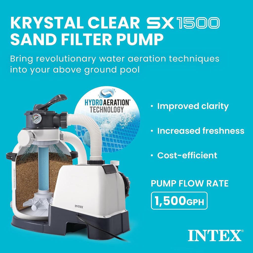 Krystal Clear 1,500 GPH Sand Filter Pump for Above Ground Pools | 26643EG - 10" Tank for Swimming Pools: 2,800 to