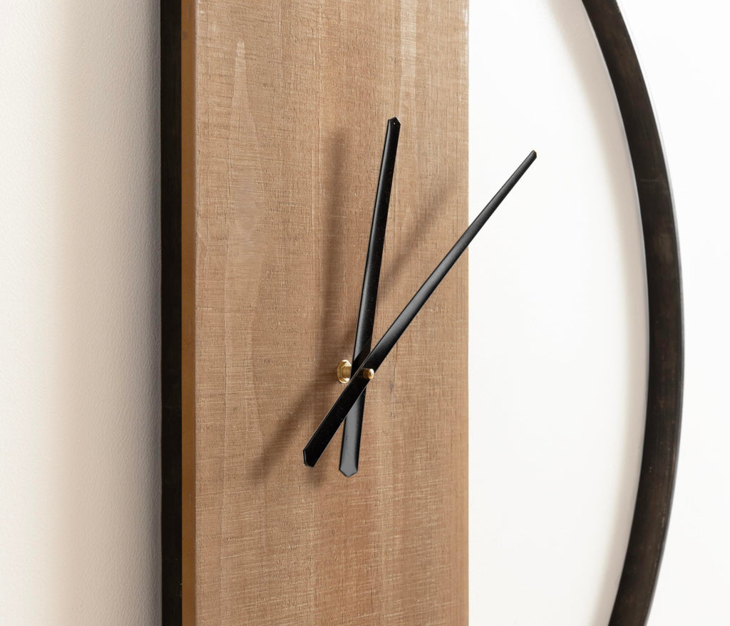 Ladd Modern Numberless Round Wall Clock; 32 Inch Diameter; Hazelnut and Black; Decorative Minimal Metal and Wood