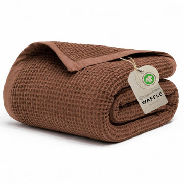 Certified 90"X90" Queen 100% Organic Cotton Waffle Blanket-Brown