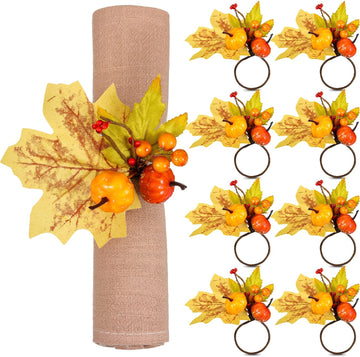 Napkin Rings Maple Leaf Berry Pumpkin Holders,Classic Style - Set of 8