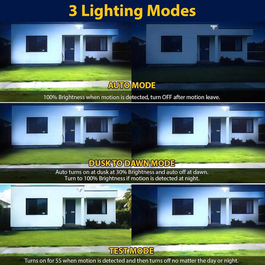 90W 10000LM LED Security Lights Motion Sensor Outdoor Lights, 4 Head Dusk to Dawn, 6500K Daylight Flood Lights