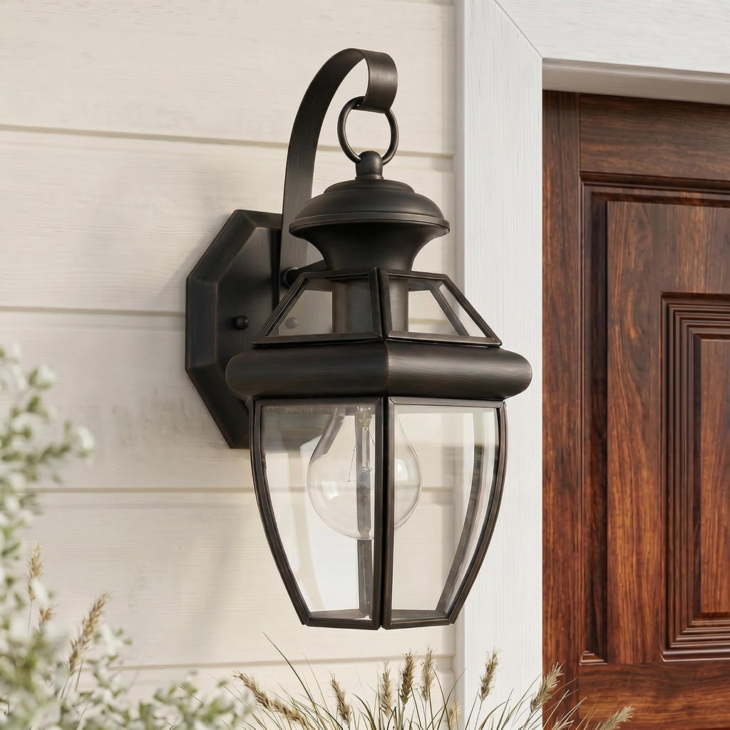Newbury 12 Inch Outdoor Wall Lantern with Clear Beveled Glass - Medici Bronze