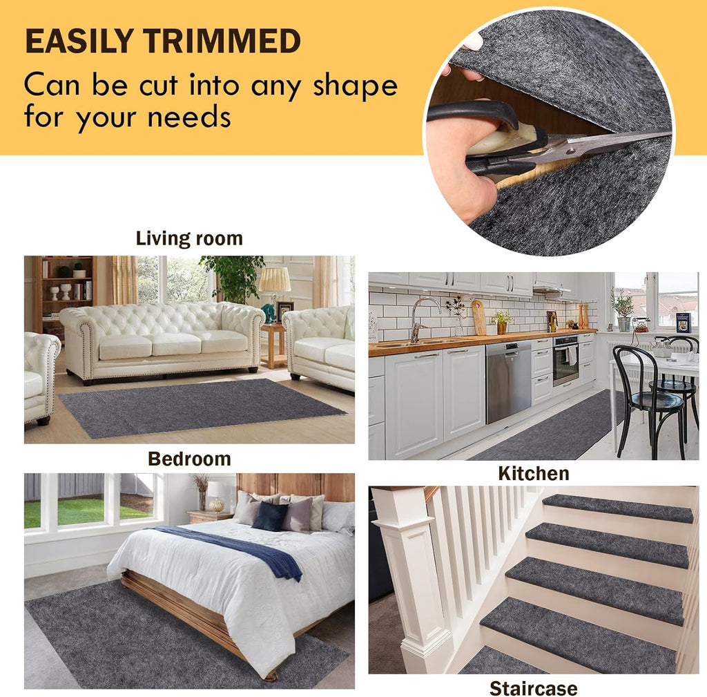 Waterproof Rug Pad 8x10 Ft, Under Area Carpet Padding, Non Slip Felt Rug Pads for Hardwood Floors, Protective
