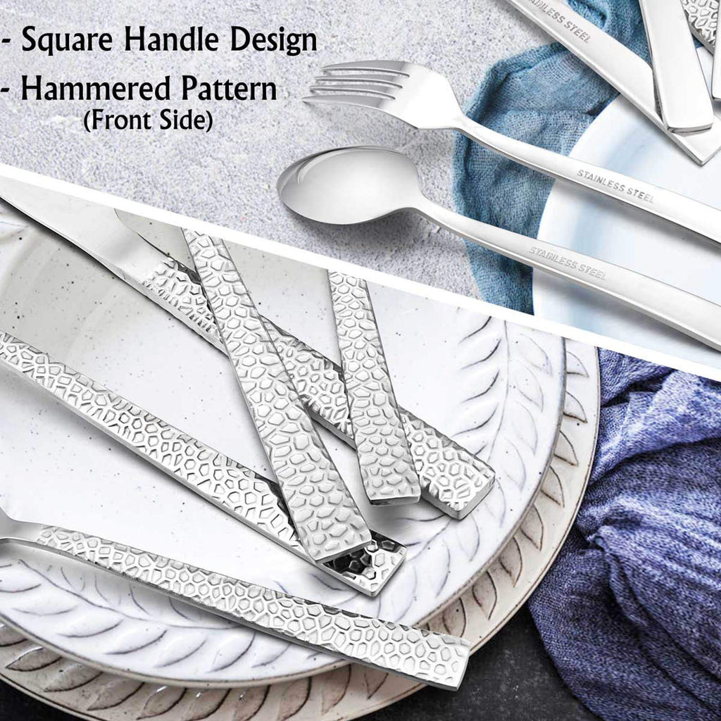 Hammered Silverware Set for 8, 40 Pcs Stainless Steel Flatware Set