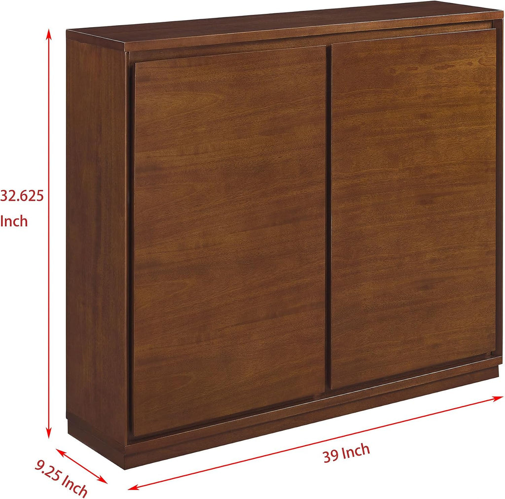 39" Accent Cabinet Walnut Mid Century Modern Slim Sideboard Storage Console | 9.25''D Thin Credenza, 2 Doors, Cable