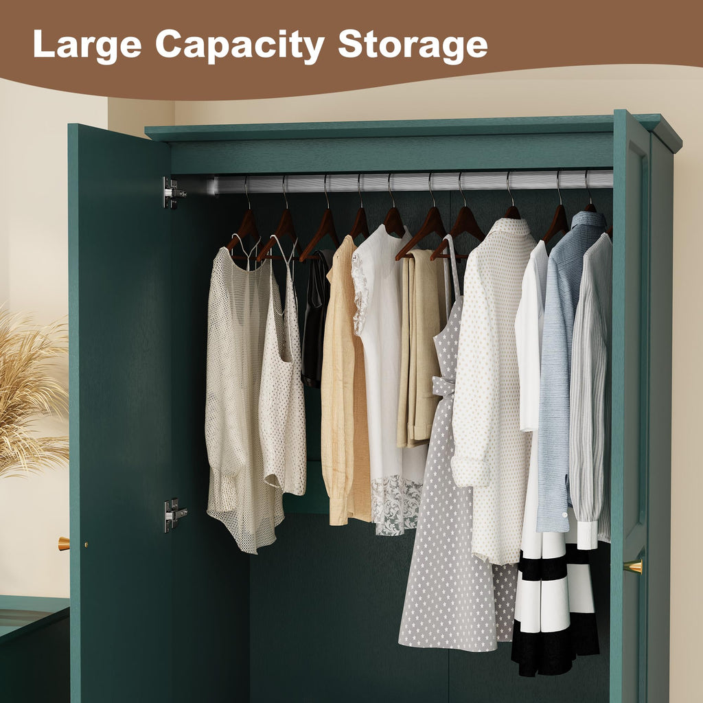 71" Wardrobe Closet Mid-Century Modern Style, Green