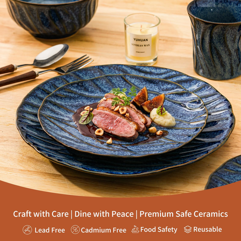 Ceramic Dinnerware Sets for 4, 16 pcs Plates and Bowls Sets, Reactive Glaze Ceramic Dish Set, Scratch Resistant