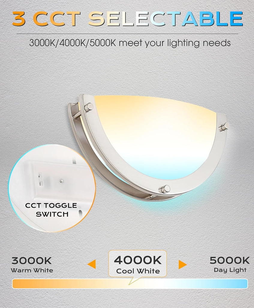12-inch CRI90+15W 3000K/4000K/5000K Color Temperature Adjustable Dimmable LED Wall Sconce, ETL Listed LED Half Moon