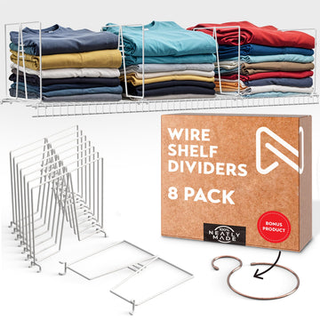 White Wire Shelf Dividers for Closet Organization - 8-Pack - Sturdy and Easy Set-Up Closet Shelf Dividers with Bonus