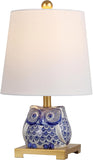 16" Blue/White Ceramic Owl Mini Table Lamp or Office, Modern Farmhouse Nightstand Lamp with White Li
